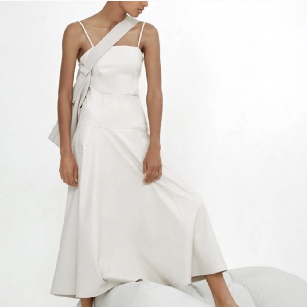 Zara Beige Faux Leather Straight Neck Midi Casual Maxi Dress. Size XS, NWT!!